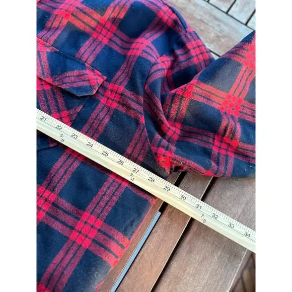 Vintage 90s Oakton 2XL Red Black Flannel Jacket Plaid Fleece Insulated Shacket - Picture 5 of 7